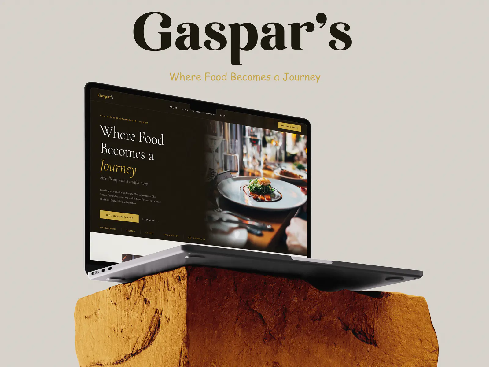 Gaspar's homepage design shown on a laptop