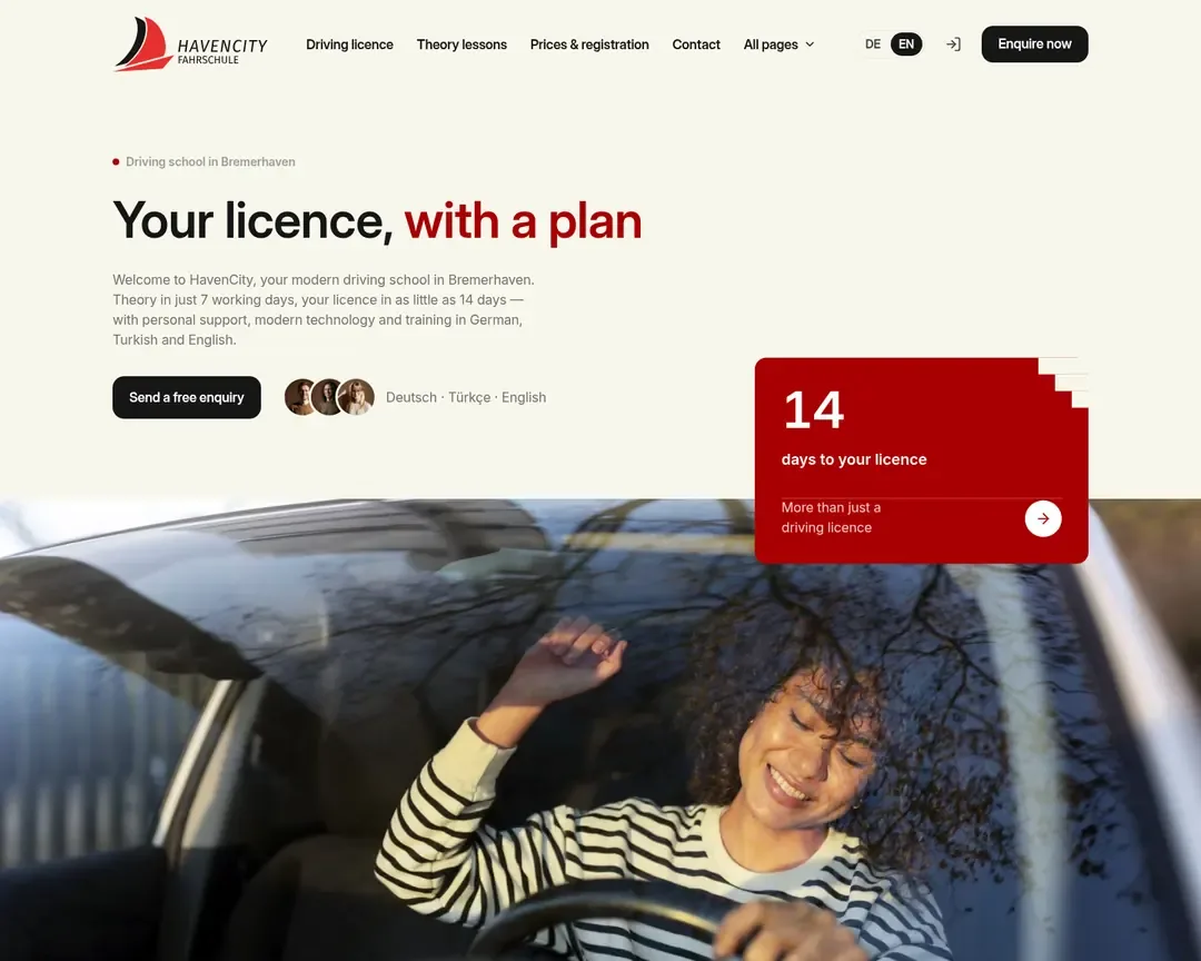 HavenCity Driving School homepage