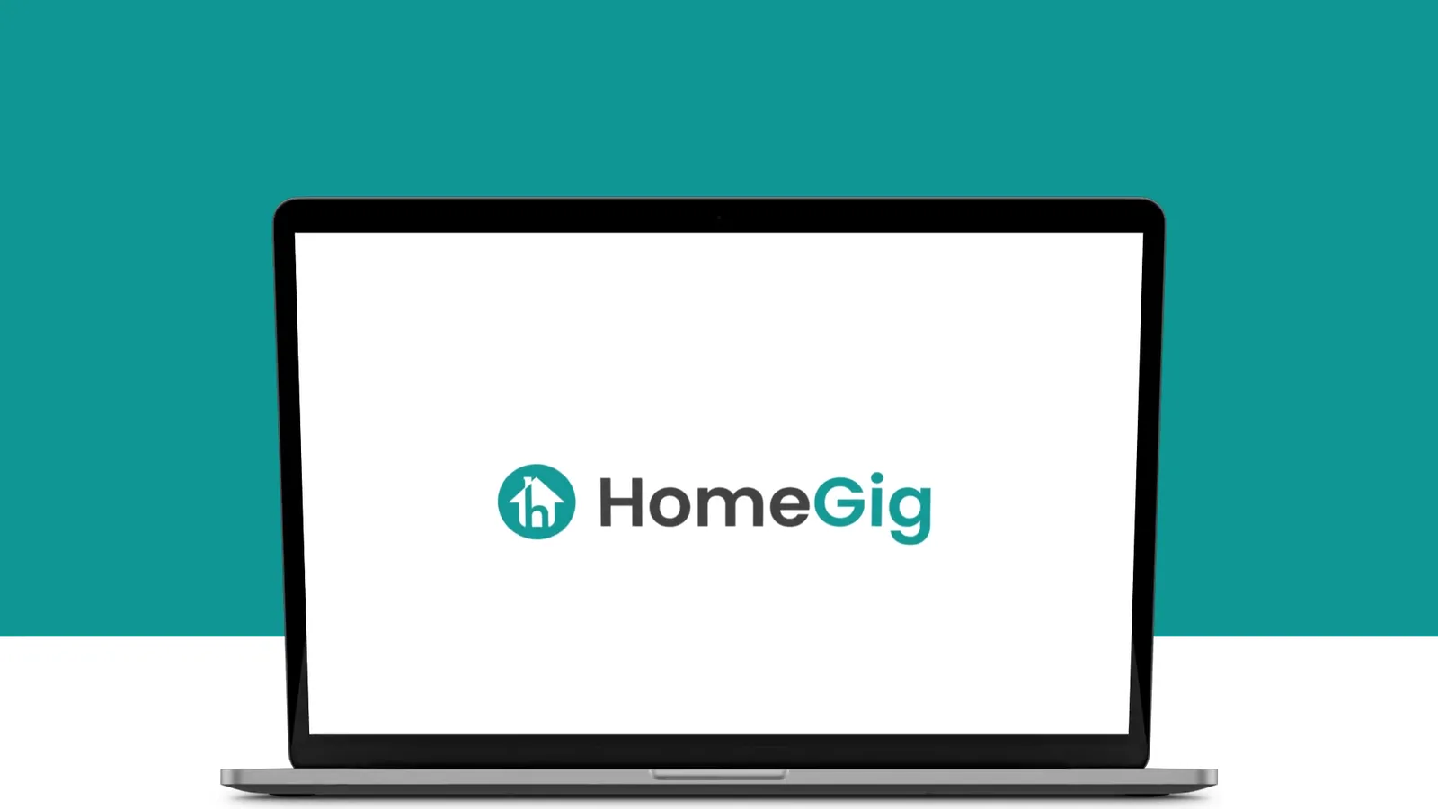 HomeGig logo on a laptop over a teal block
