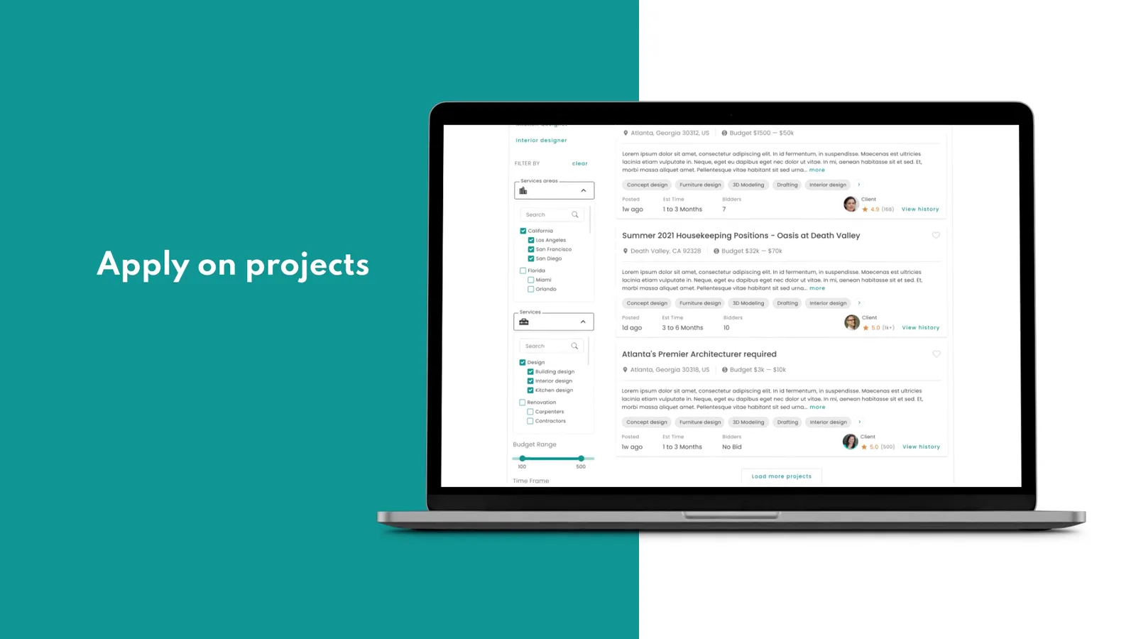 'Apply on projects' caption beside the project list on a laptop