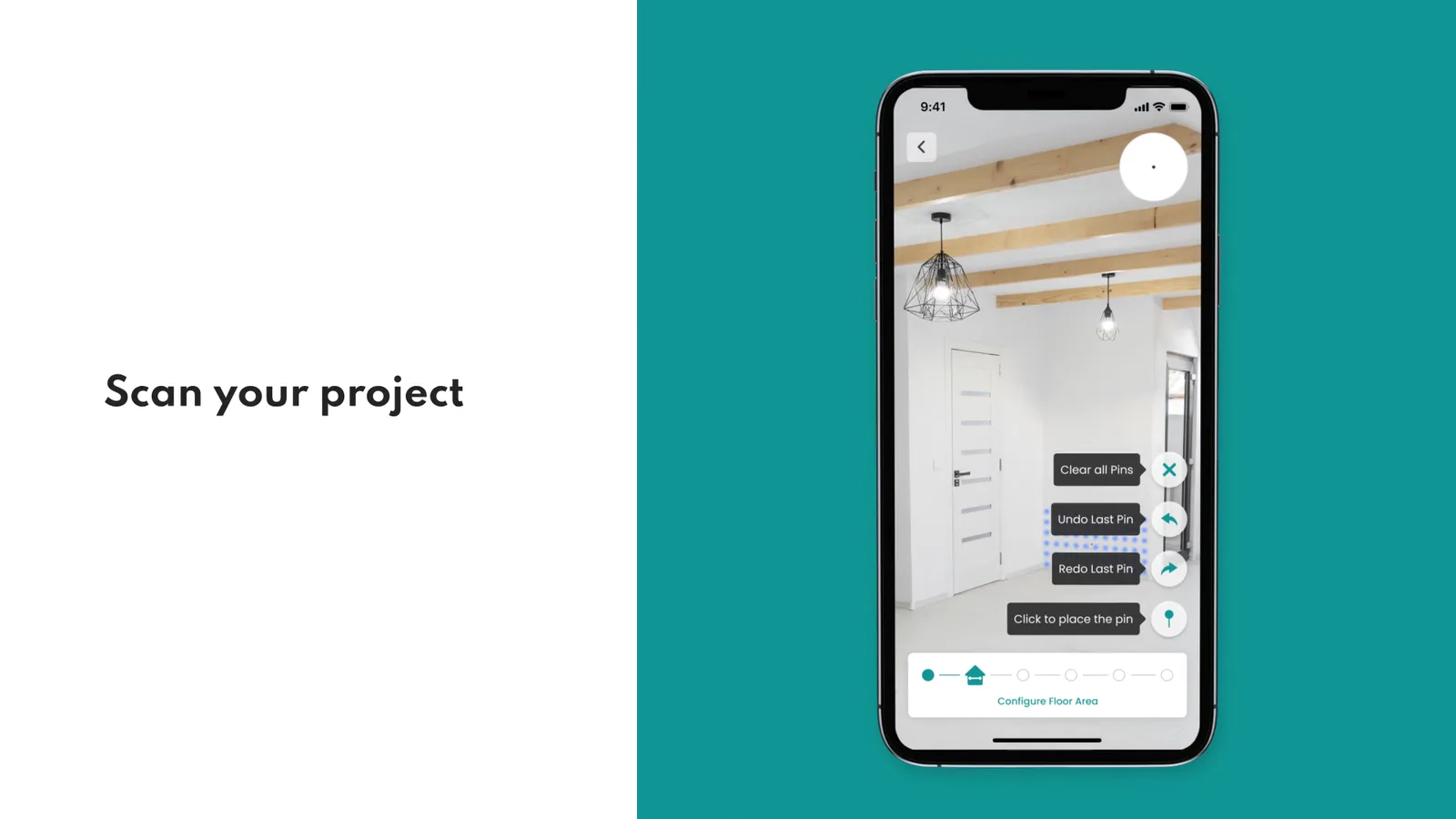 'Scan your project' caption beside a phone scanning a room