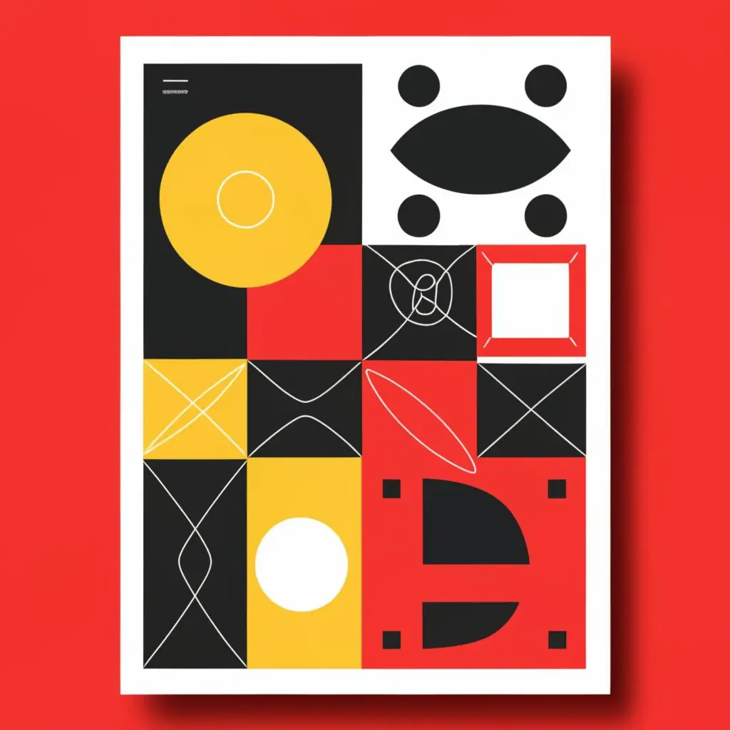 Geometric composition in yellow, black and red