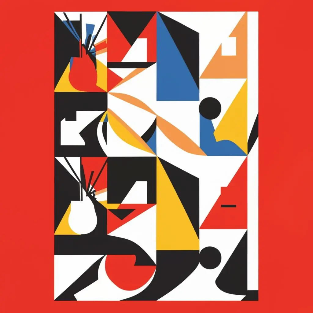 Geometric composition in blue, yellow and red