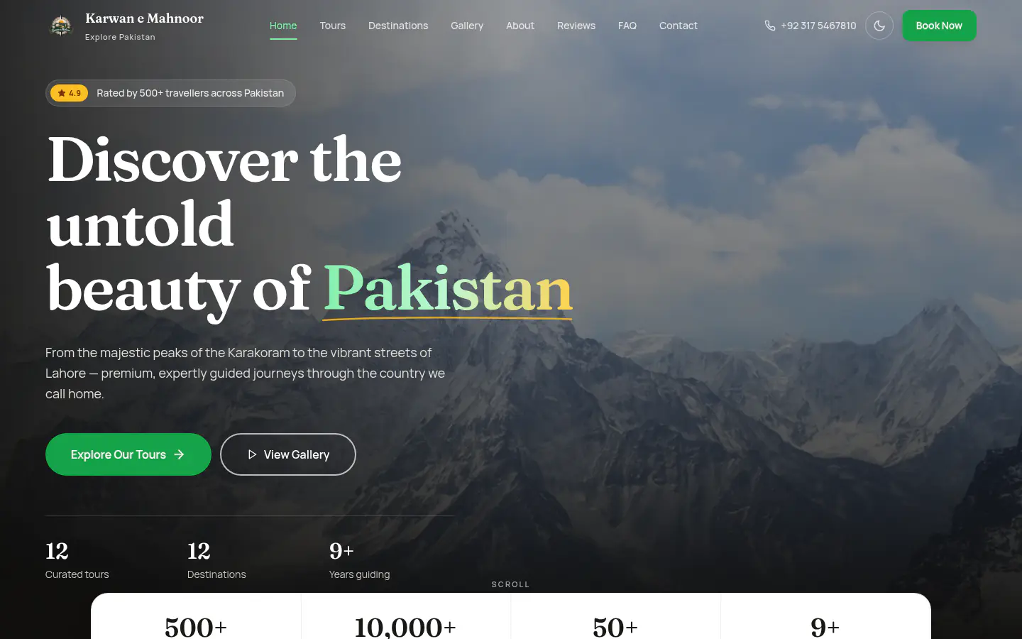 Homepage with the 'Discover the untold beauty of Pakistan' hero and trip stats