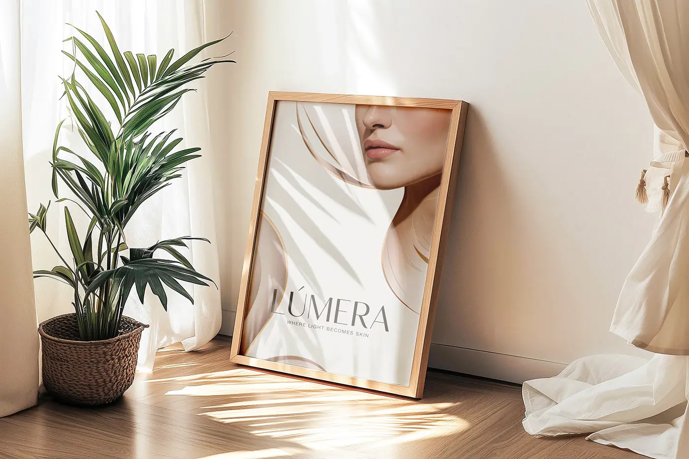 Lúmera campaign poster in a framed interior setting