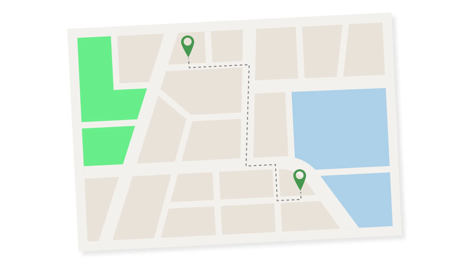 Map with a dotted delivery route between two pins