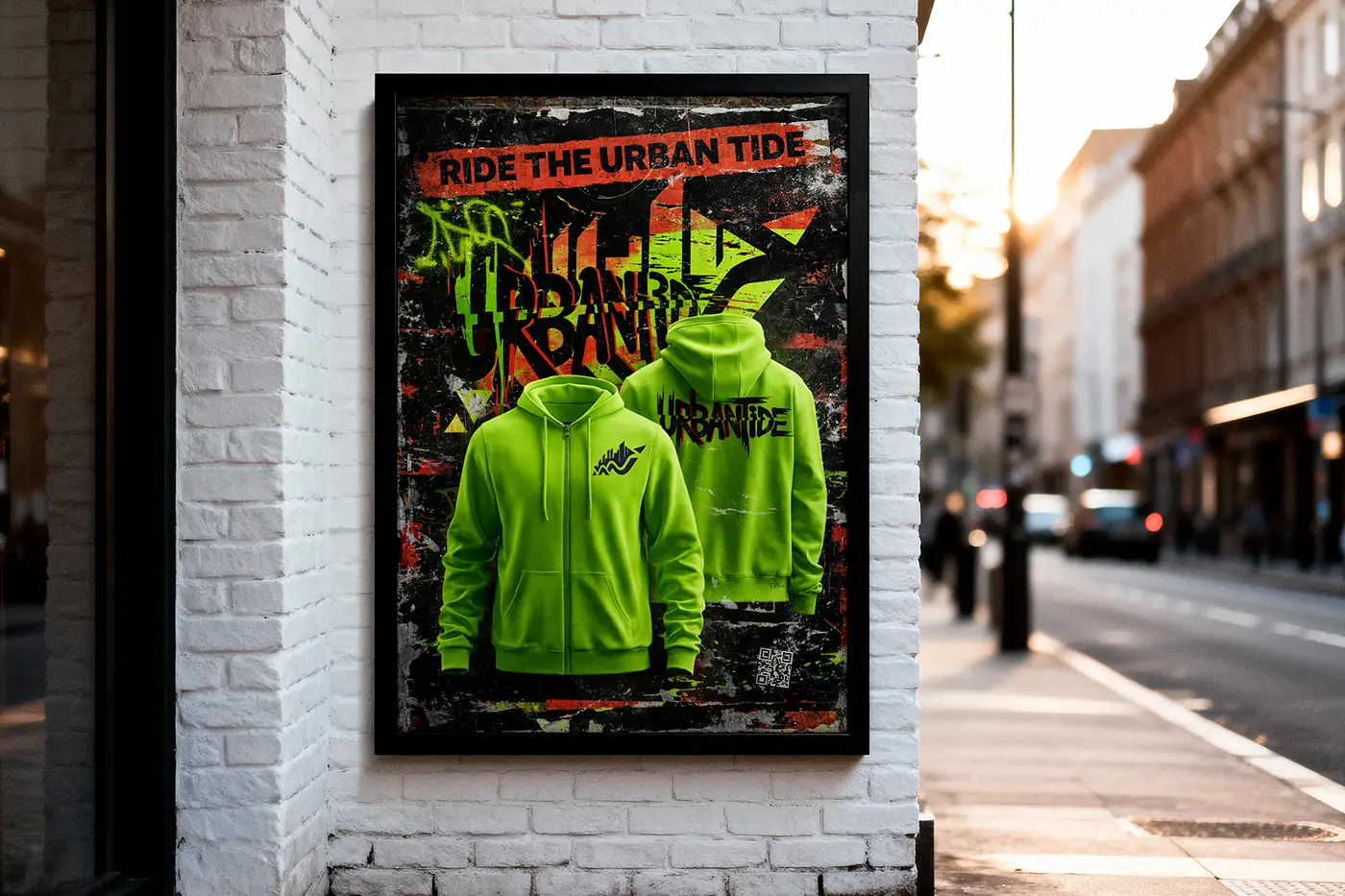 Urbantide poster mounted on a city street wall