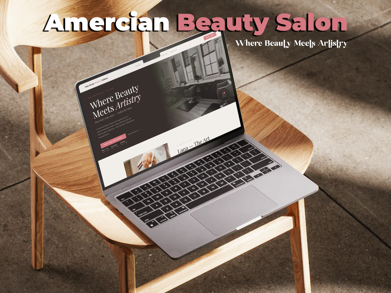 American Beauty Salon homepage on a laptop