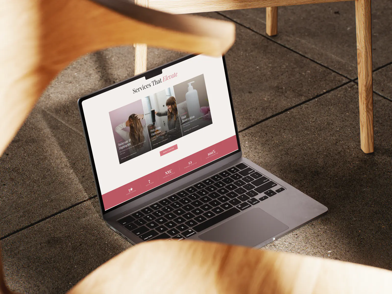Salon services page with a booking call to action