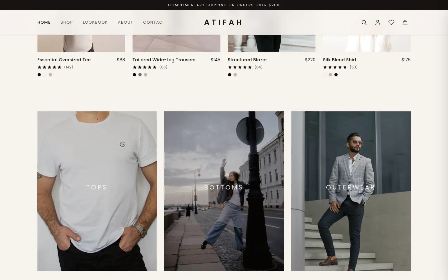 Featured collection with product cards and prices