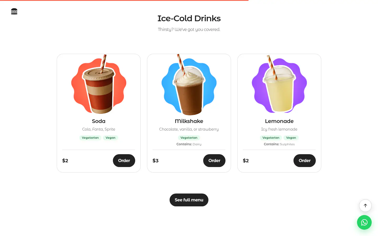 Drinks menu and the truck's regular parking spots