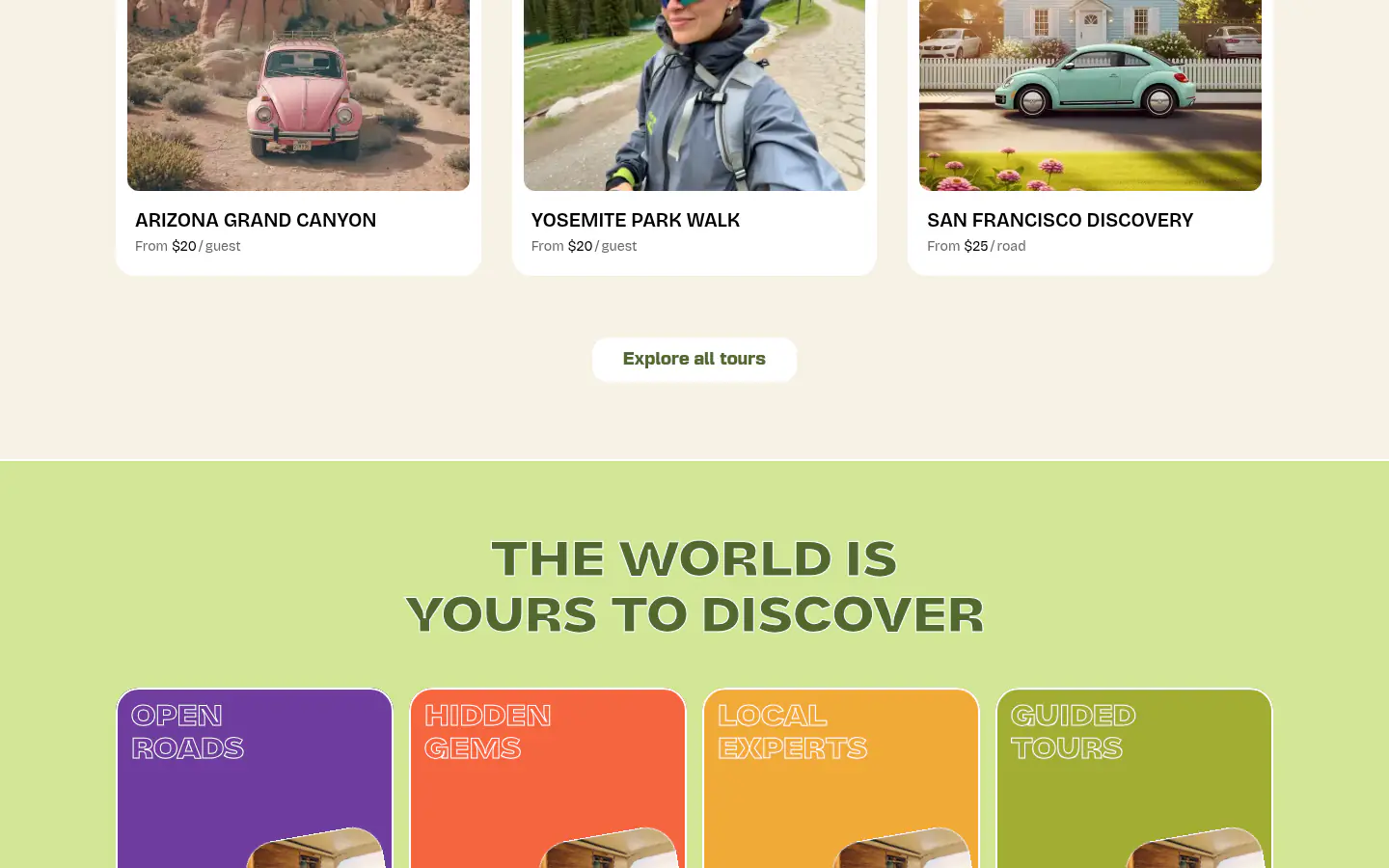 Priced tours including Grand Canyon, Yosemite and San Francisco