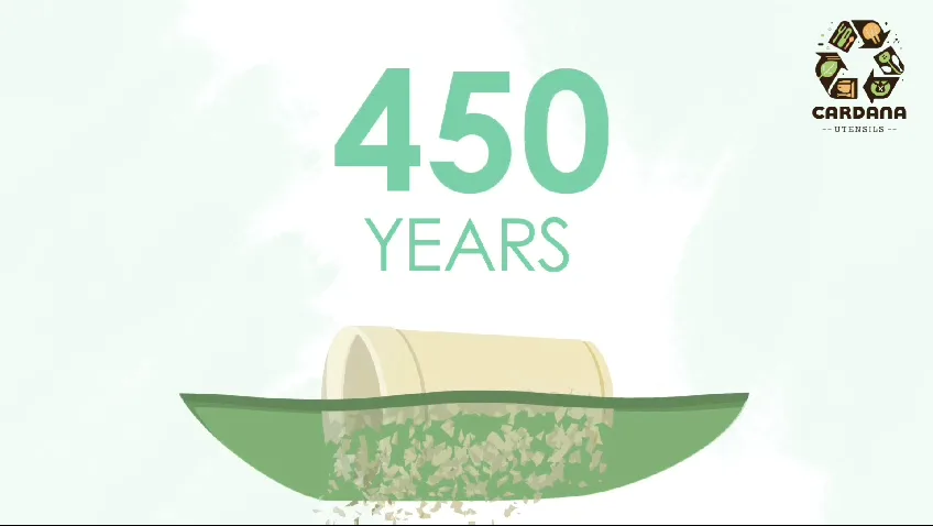 A foam cup sinking into the ground beside a '450 years' counter
