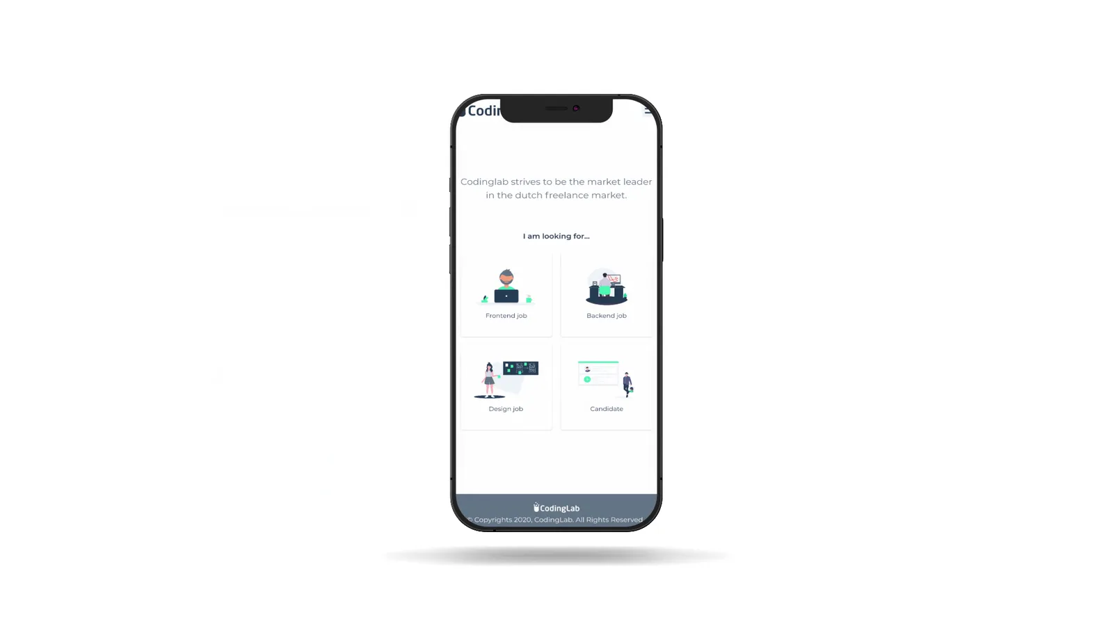 Mobile onboarding screen on a phone