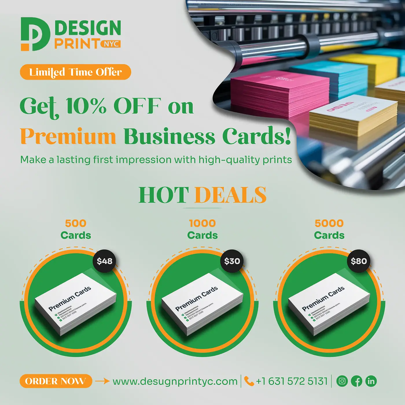 'Hot Deals' post with pricing circles over a printing press