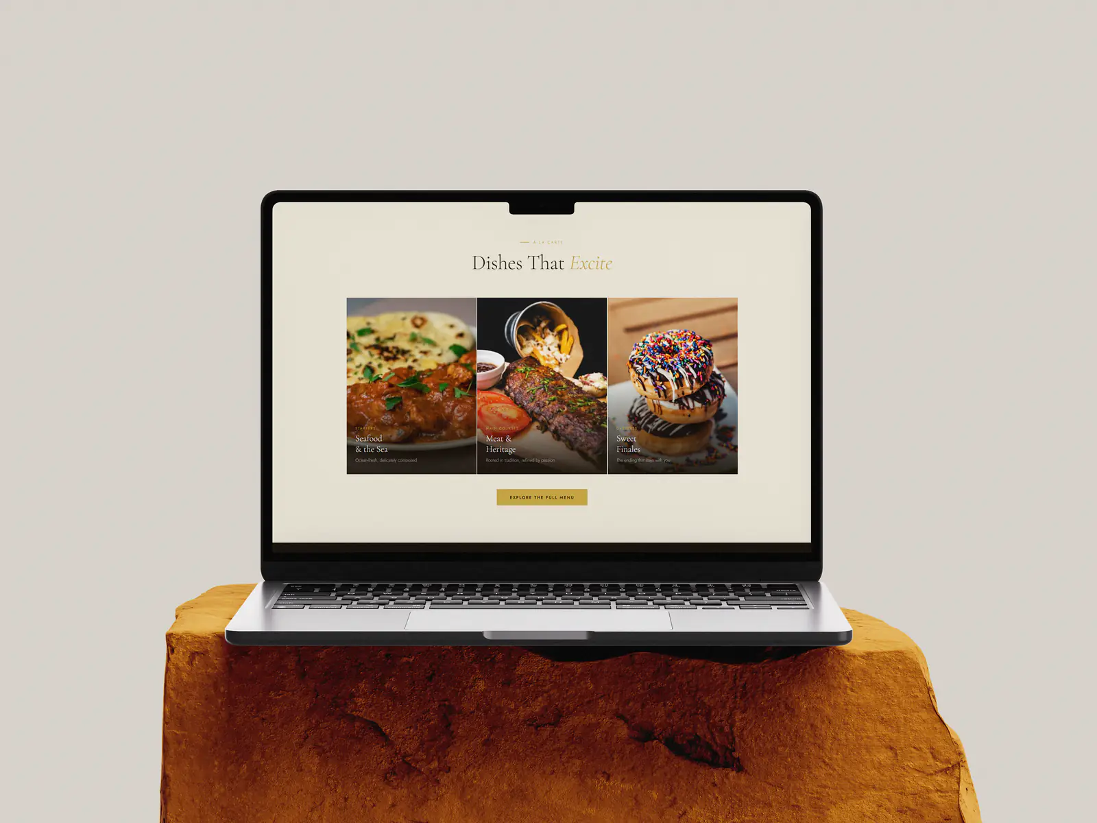 Gaspar's signature dishes page with a three-column layout