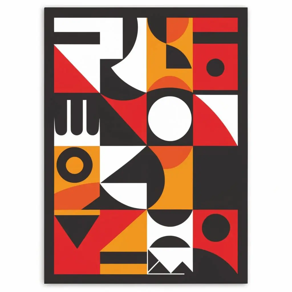 Bauhaus-inspired geometric poster in red and orange