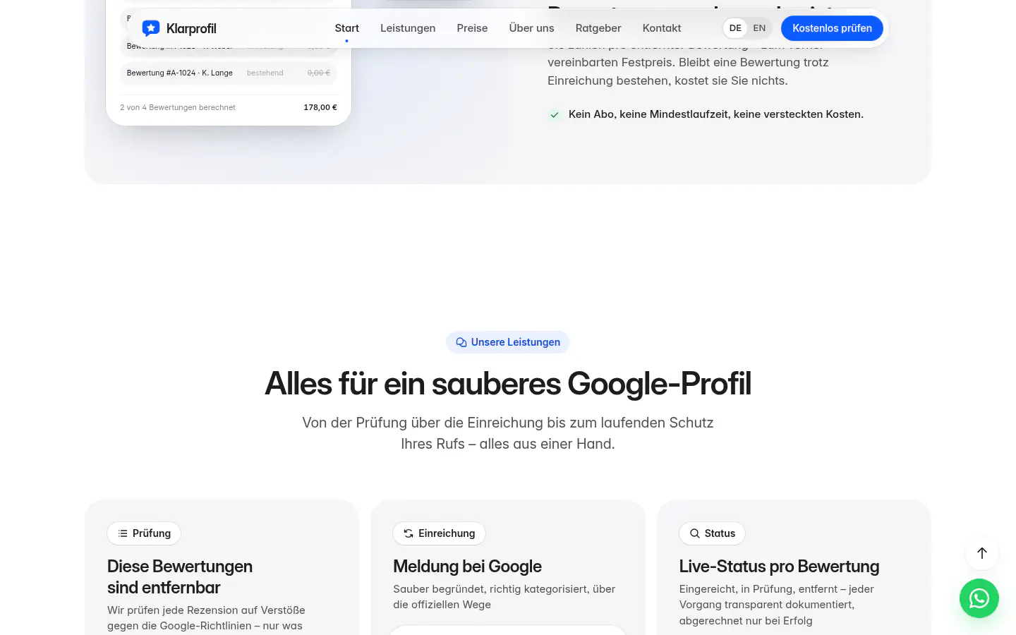 'Alles für ein sauberes Google-Profil' service breakdown