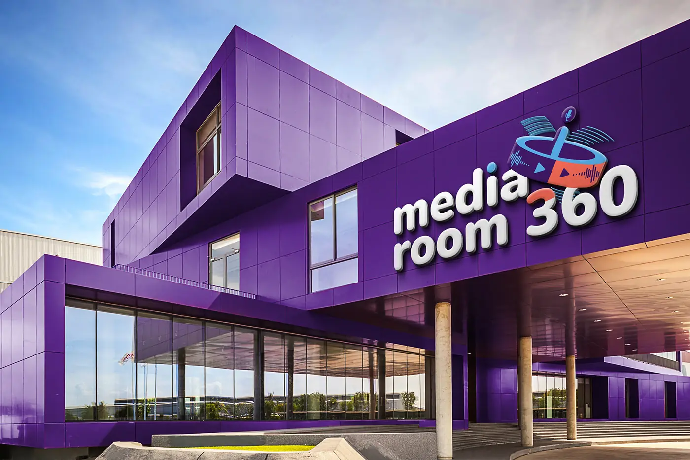 Media Room 360 logo on a building façade