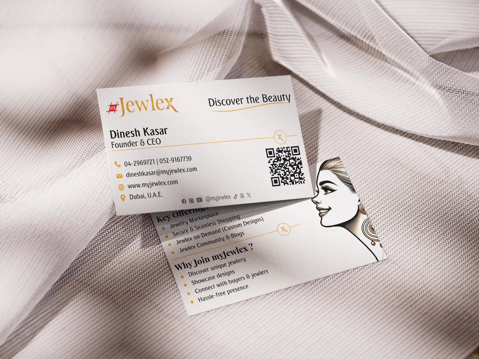 myJewlex business cards on fabric