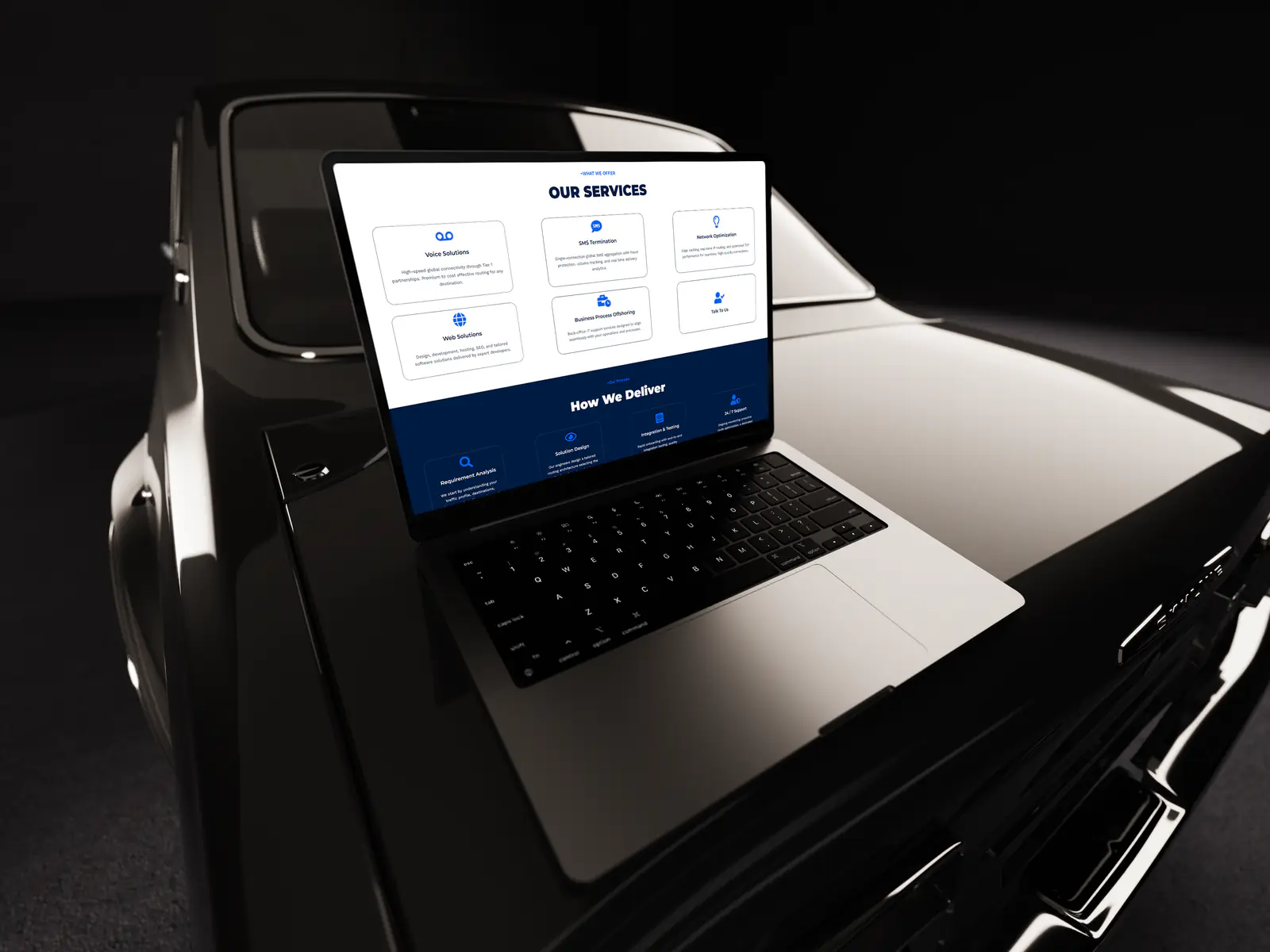 Varium services page shown on a dark background