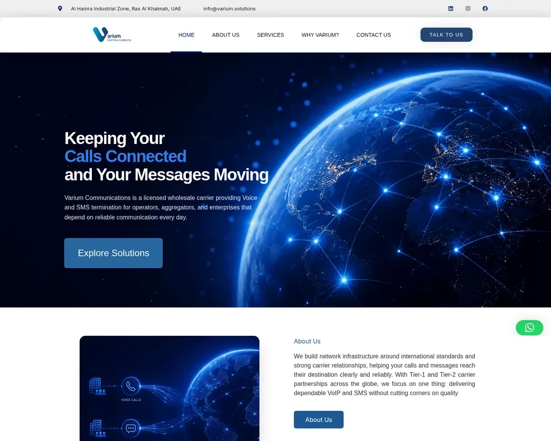 Varium Communications homepage on a laptop