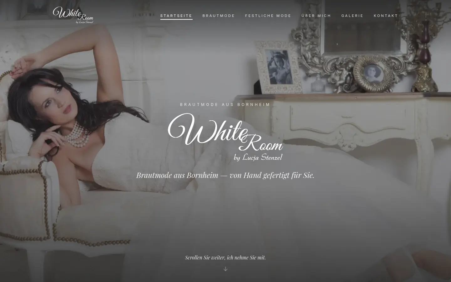 Whiteroom Wedding homepage with the atelier hero