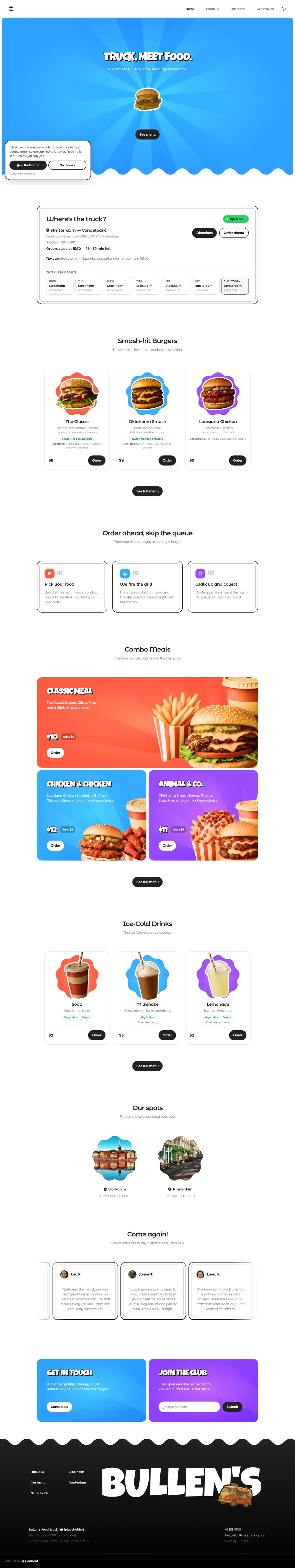 The full Bullen's Food Truck landing page, top to bottom
