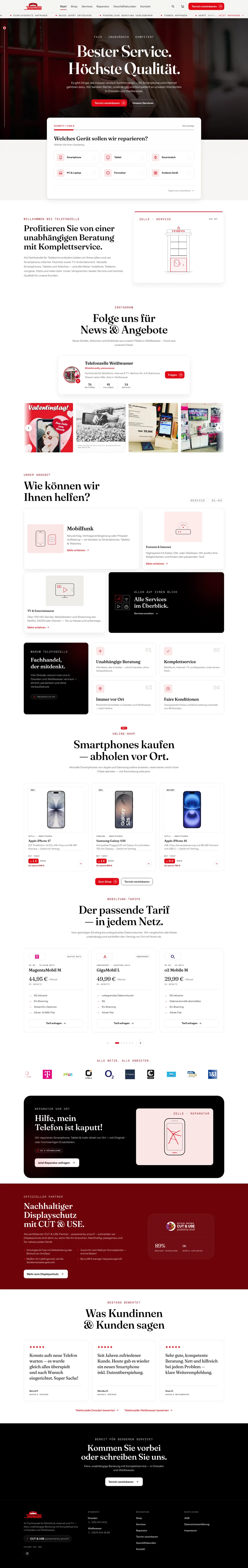 The full Telefonzelle landing page, top to bottom